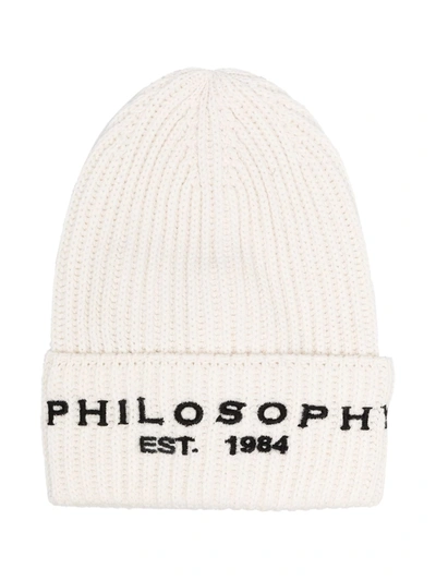 Shop Philosophy Di Lorenzo Serafini Embroidered Logo Beanie Hat In Neutrals