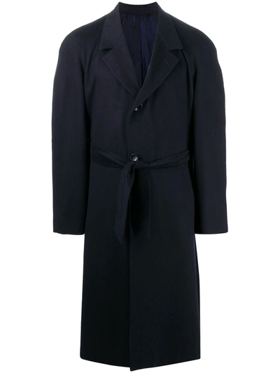 Shop Kiton Belted Mid-length Coat In Blue