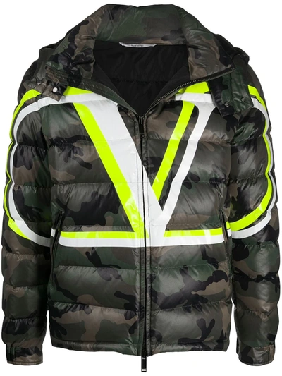 Shop Valentino Vlogo Camouflage Quilted Puffer Jacket In Green