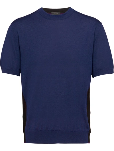 Shop Prada Two-tone Knitted T-shirt In Blue