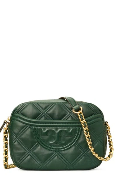 Shop Tory Burch Fleming Quilted Leather Camera Bag In Pine Tree