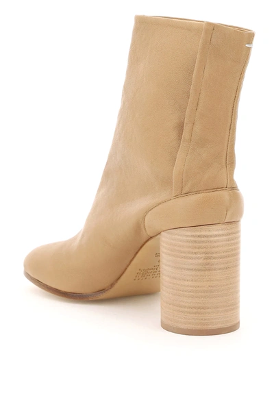 Shop Maison Margiela Tabi Leather Boots In Beige