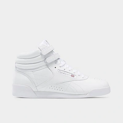 Shop Reebok Girls' Big Kids' Freestyle Hi Casual Shoes In White/silver