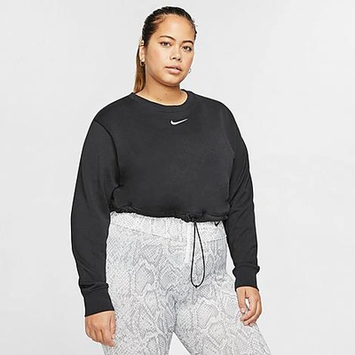 Shop Nike Women's Sportswear Swoosh Crop Crewneck Sweatshirt (plus Size) In Black/white