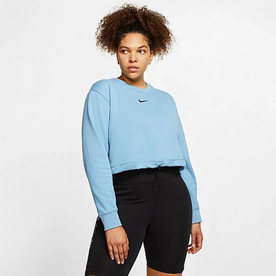 Shop Nike Women's Sportswear Swoosh Crop Crewneck Sweatshirt (plus Size) In Cerulean/black