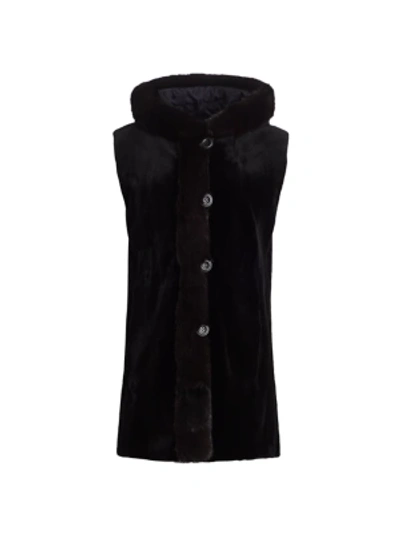 Shop The Fur Salon Sable Fur-trimmed Mink Fur Reversible Vest In Black Uptone