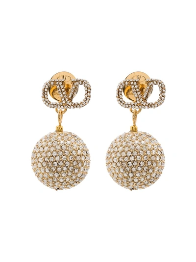 Shop Valentino Crystal Embellished Ball Drop Earrings In Gold