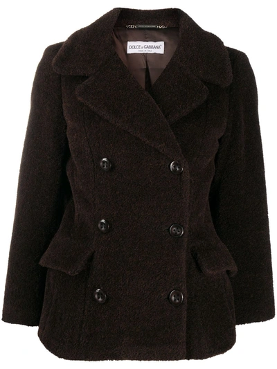 Pre-owned Dolce & Gabbana 1990s Faux Fur Double-breasted Coat In Braun