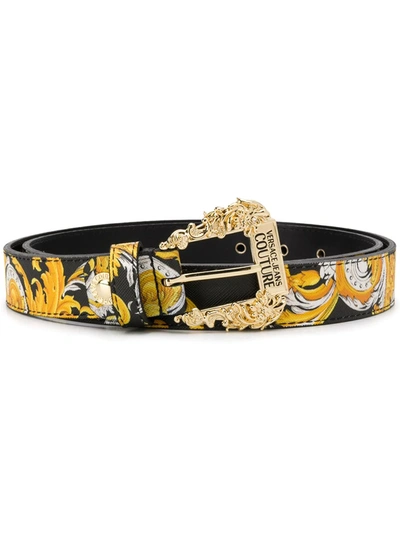 Shop Versace Jeans Couture Baroque-print Leather Belt In Black