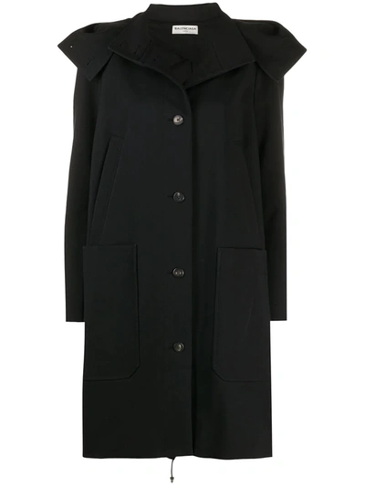 Pre-owned Balenciaga 2000s Detachable Hood Loose-fit Coat In Black