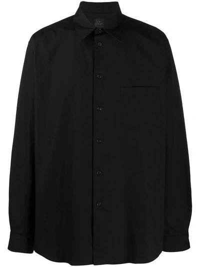 Shop Yohji Yamamoto Pointed Collar Cotton Shirt In Black