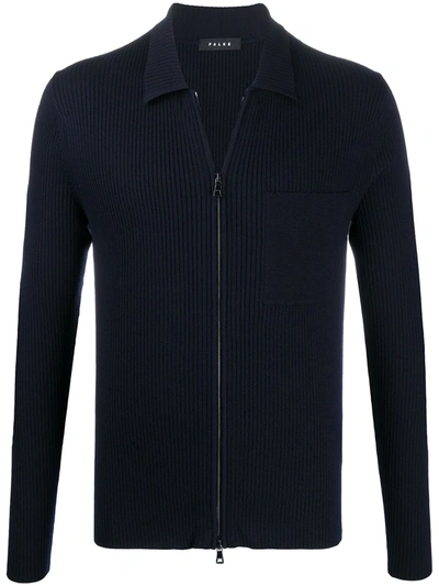 Shop Falke Ribbed Knit Zip-up Jacket In Blue