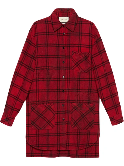 Shop Gucci Oversized Check-print Shirt In Red