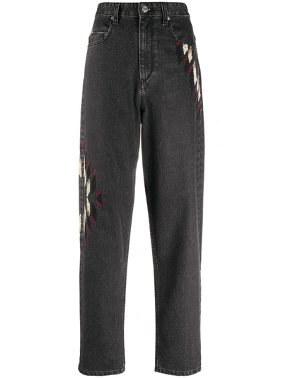 Shop Isabel Marant Étoile Embroidered Tapered Jeans In Black