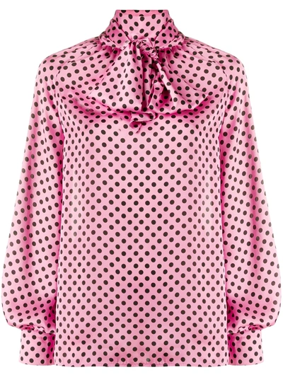 Shop Msgm Polka-dot Print Blouse In Pink