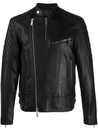 Shop Dsquared2 Zipped Lambskin Biker Jacket In Black