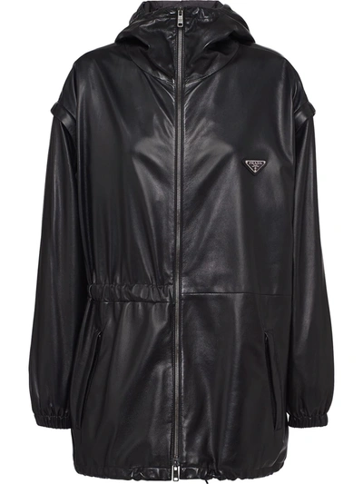 Shop Prada Hooded Windbreaker Style Jacket In Black