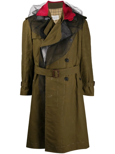 Shop Maison Margiela Tulle-detail Trench Coat In Green
