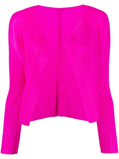 Shop Issey Miyake Pleated Open-front Cardigan In Pink