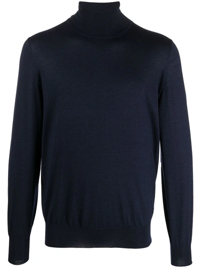 Brunello Cucinelli Knit Turtleneck Sweater Ribbed Cuffs In Blue