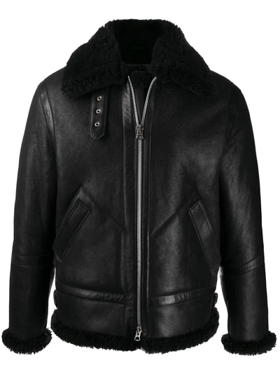 Shop Acne Studios Shearling Leather Aviator Jacket In Black