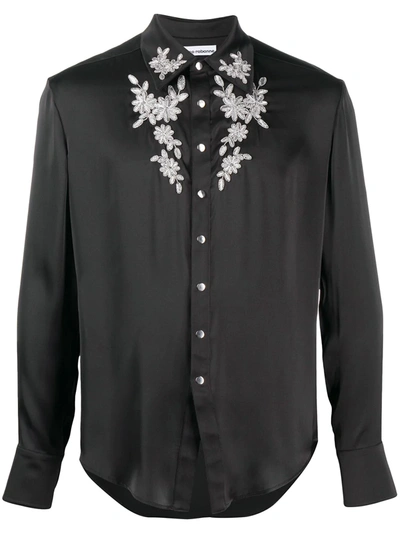 Shop Rabanne Long Sleeve Appliqué Floral Shirt In Black