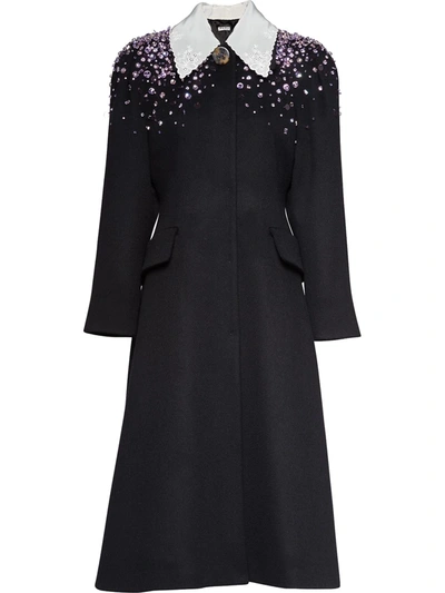 Shop Miu Miu Embellished A-line Coat In Black