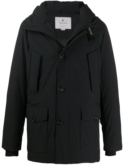 Shop Woolrich Hooded Mid-length Parka In Black