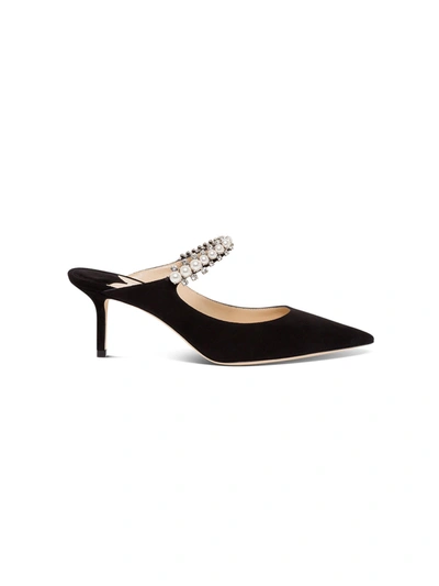 Shop Jimmy Choo Suede Mules With Pearl And Swsrovski Detail In Black