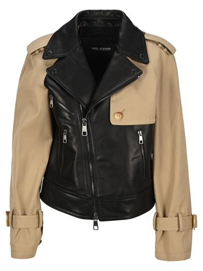 Shop Neil Barrett Layered Effect Leather Jacket In Beige Black