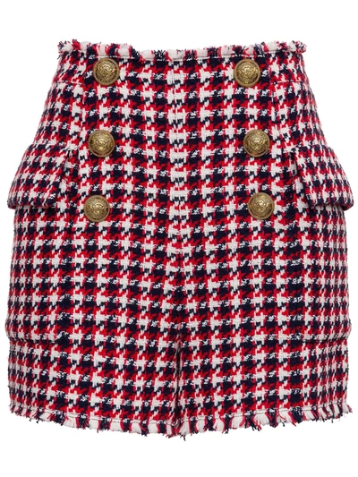 Shop Balmain Tweed Shorts With Dome Buttons And Cargo Style Pockets In Red