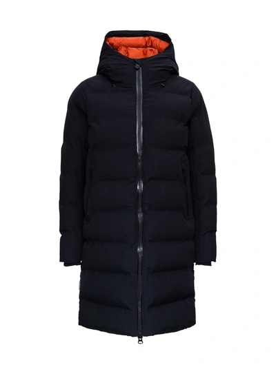 Shop Save The Duck Long And Hooded Down Jacket With Ecological Padding In Black