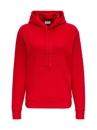 Shop Saint Laurent Logo Hoodie In Jersey In Red