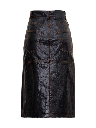 Shop Msgm Midi Skirt In Leatherette With Contrast Stitching In Black