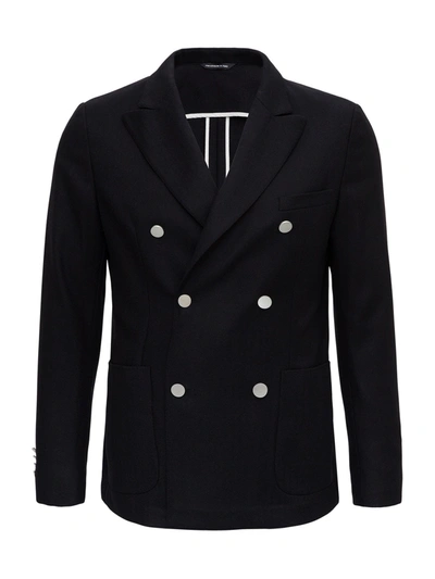 Shop Tonello Double-breasted Blazer In Jerey Wool With Contrasting Buttons In Black