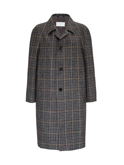 Shop Maison Margiela Wool Coat With Check Pattern In Grey