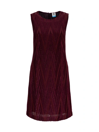 Shop M Missoni Sheath Dress In Lurex Jersey With Chevron Pattern In Bordeaux