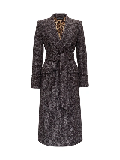 Shop Dolce & Gabbana Melange Trench-coat In Wool And Alpaca Blend In Grey