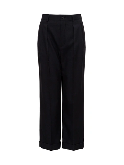 Shop Saint Laurent Wide Wool Pants In Black
