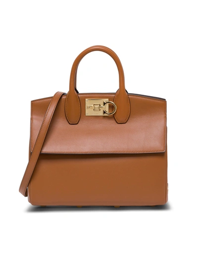 Shop Ferragamo The Studio Leather Handbag In Brown