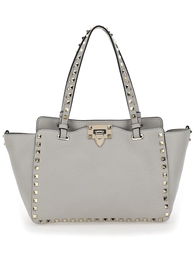 Shop Valentino Small Tote Bag In Opal Grey
