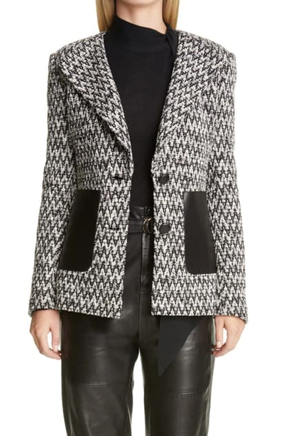 Shop St John Chevron Boucle Knit Jacket In Ecru/ Caviar