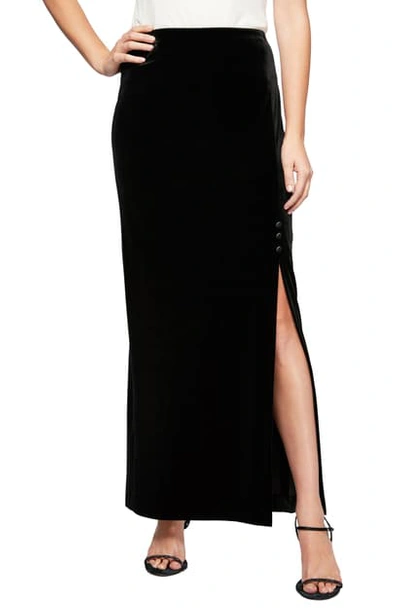 Shop Alex Evenings Side Slit Velvet Skirt In Black