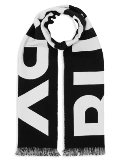 Shop Burberry Logo Wool Scarf In Black