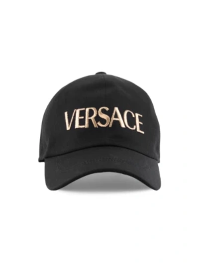 Shop Versace Logo Baseball Cap In Black Gold