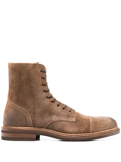 Shop Brunello Cucinelli Ankle-length Lace Up Boots In Brown