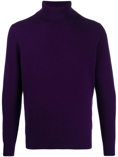 Shop Laneus Fine Knit Roll Neck Jumper In Purple