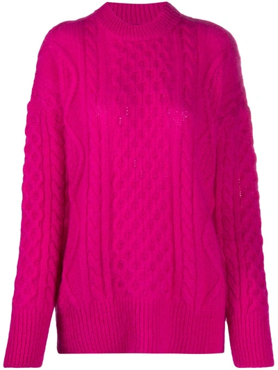 Shop Laneus Loose Fit Cable Knit Jumper In Pink