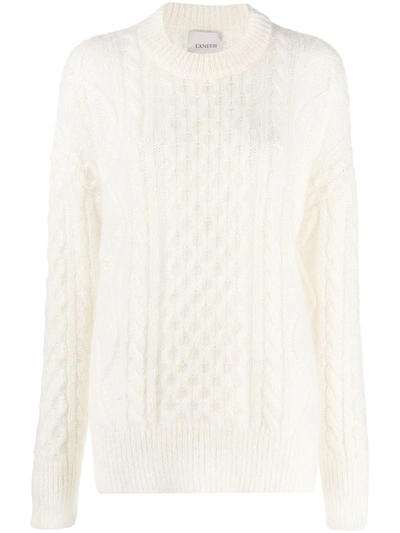 Shop Laneus Loose Fit Cable Knit Jumper In Neutrals