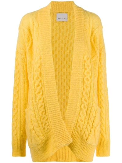 Shop Laneus Oversize Cable Knit Cardigan In Yellow